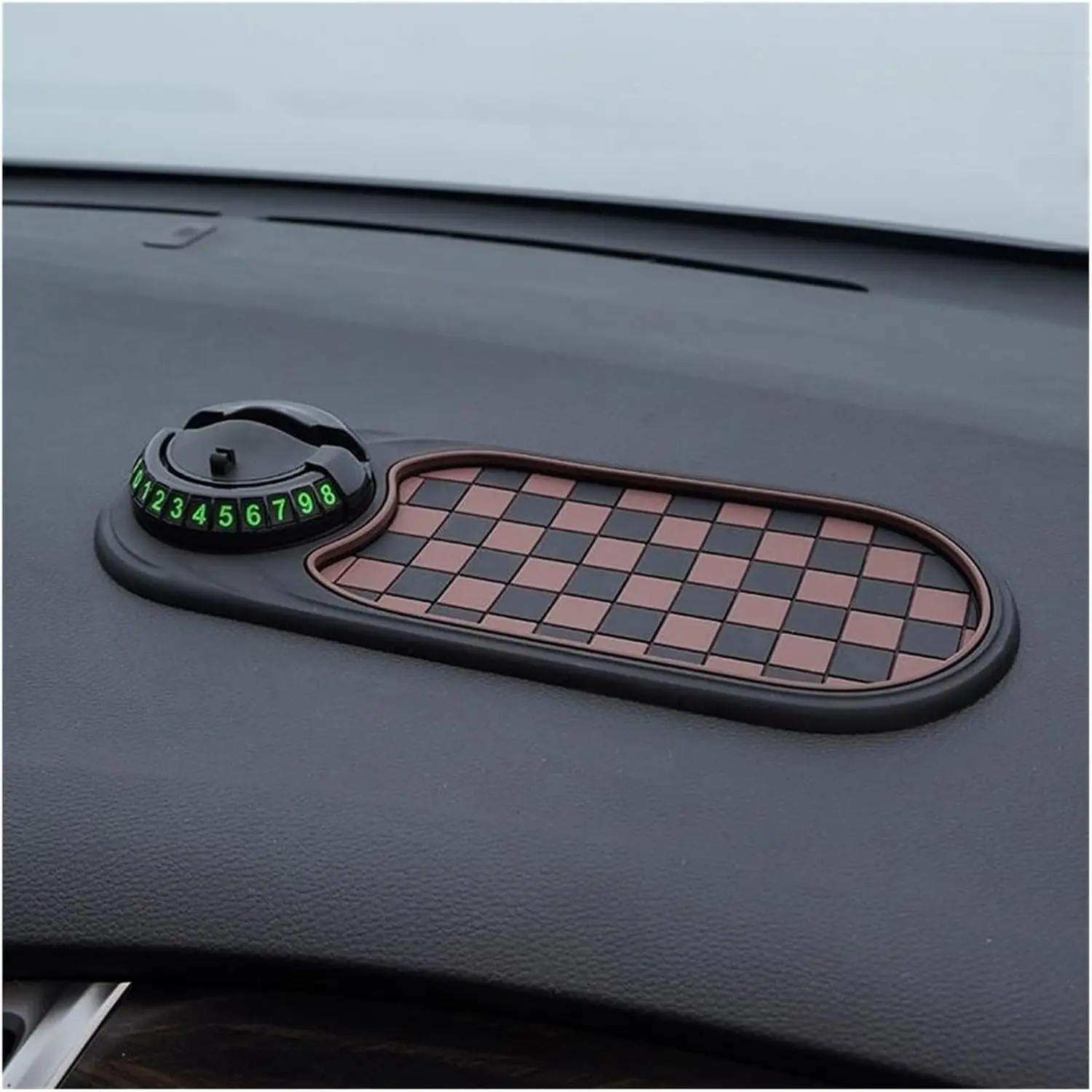 Multifunctional Car Anti-Slip Mat, Dashboard Mat with Temporary Parking Number Display, One-Size-Fits-All Anti-Slip Car Mat with 360° Rotatable Phone Bracket Adjustable Auto Phone Holder-Universal Non-Slip Car Mat