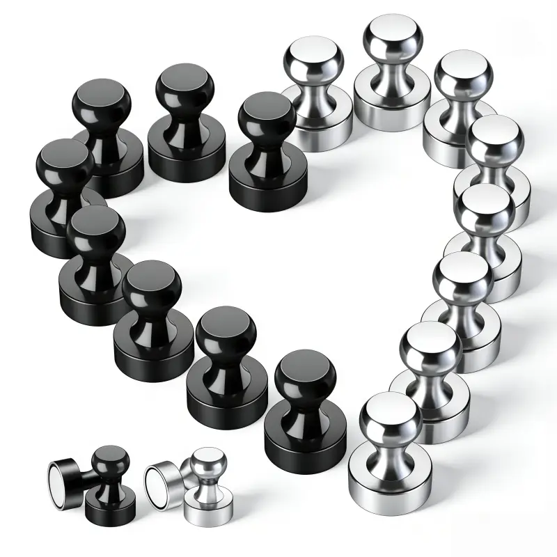 Brushed Nickel Strong Magnet Thumbtacks (0.47in x 0.47in) with Protective Coating - Black Metal, Easy Grip, Strong Pull - Home Improvement Kitchen Fixture Accessories for Refrigerators, Classrooms, Sticky Notes, Office Decorations, Magnetic Hold