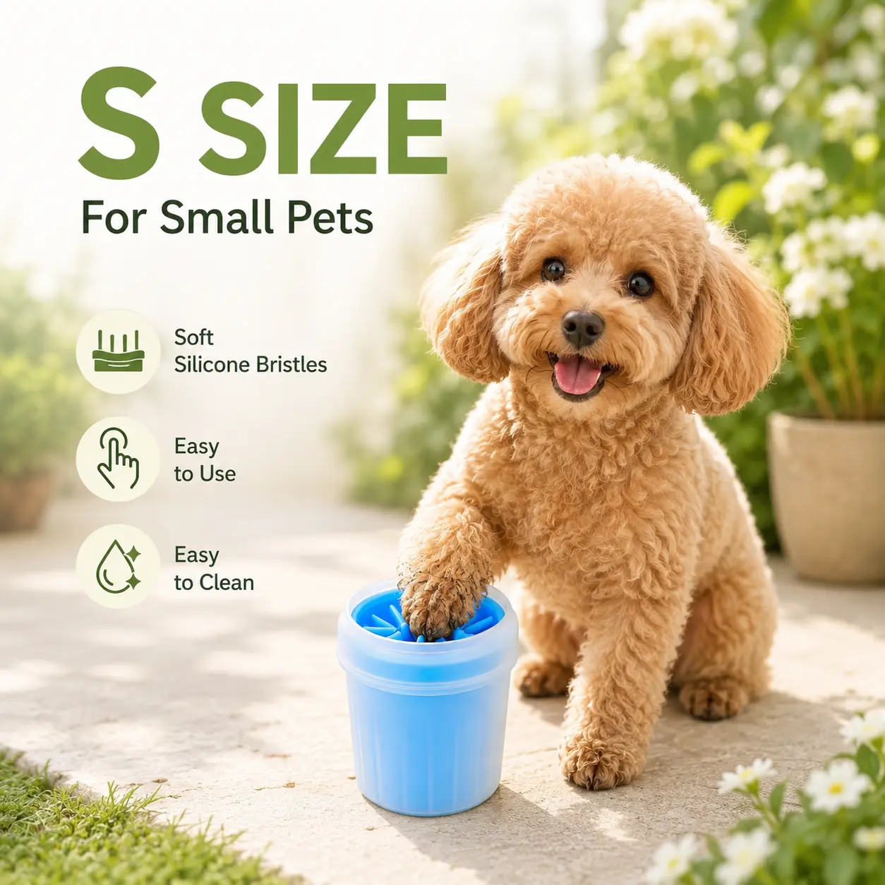 Small Dog Paw Cleaner Cup with Soft Silicone Bristles, Portable Muddy Paw Washer for Puppies, Cats & Small Breeds, Helps Remove Dirt and Mud and Reduce Messy Paw Prints After Walks, Park, Yard, Hiking & Travel, Blue