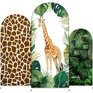 Safari Party Arch Backdrop Cover Set of 3 Giraffe Arch Covers Spandex Green Leaves Backdrop Stand 4ft, 5ft, 6ft for Wedding Birthday Banquet Ceremony Decoration