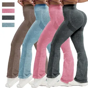 Kabuer Women's Seamless Shaping Flare Leggings - All Seasons Sports Bottoms with Hidden Scrunch, Elastic Waistband, 75% Nylon 25% Elastane Medium Stretch Knit Fabric, Long-Length Gym Clothes, Shaping Leggings