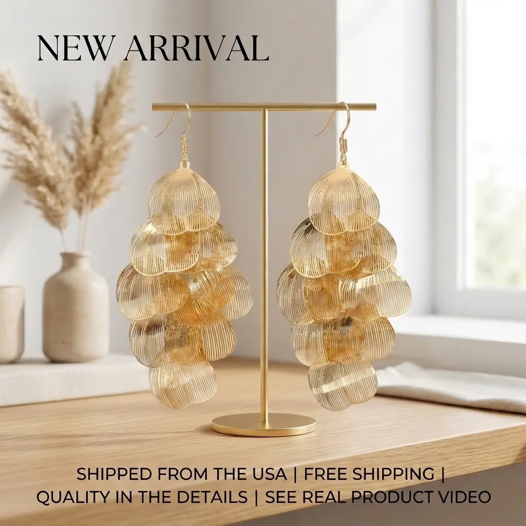 Metallic Striped Shell Tassel Drop Earrings Gold Silver 2 Tone Lightweight Layered Sequin Dangle Earrings Statement Party Wedding Holiday Fashion Jewelry For Women