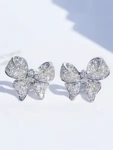 1 Pair Elegant Cubic Zirconia Bow Stud Earrings For Women For Wedding Engagement Anniversary Party Jewelry Valentine's Day Gift Ear Studs