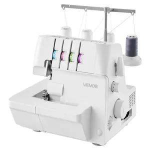 VEVOR Serger Overlock Sewing Machine, 1250 Stitches Per Minute, 2-3-4 Thread Capability, 0.7-2 Adjustable Differential Feed, with Free Arm and LED Light, Sewing Machine for Various Fabrics, White