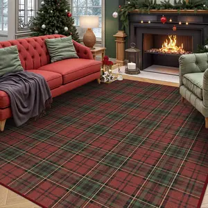 Christmas Plaid Carpet Rug, Checkered Rug, Soft Comfortable Non-Slip Pet Friendly Mat, Foldable for Living Room Bedroom Indoor Use