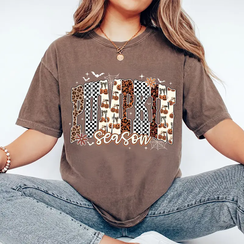 Comfort Colors Pumpkin Season Shirt, Leopard Checkered Fall Tee, Thanksgiving Shirt, Autumn Floral Outfits