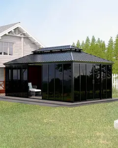 Gaomon 12x20 ft Large Size Rectangular Hardtop Gazebo Sunroom - Outdoor Canopy Shelter, Enclosed All-Aluminum Alloy Frame Gazebo with Floor-to-Ceiling Sliding Doors, Screen Solarium for Backyard, Patio