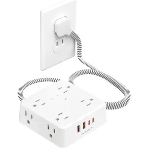 2 Prong Power Strip,  2 Prong to 3 Prong Outlet Adapter, 1400J Two Prong Surge Protector, 5ft Braided Extension Cord with Thin Flat Polarized Plug, 8 AC&4 USB, Wall Mountable for Old House