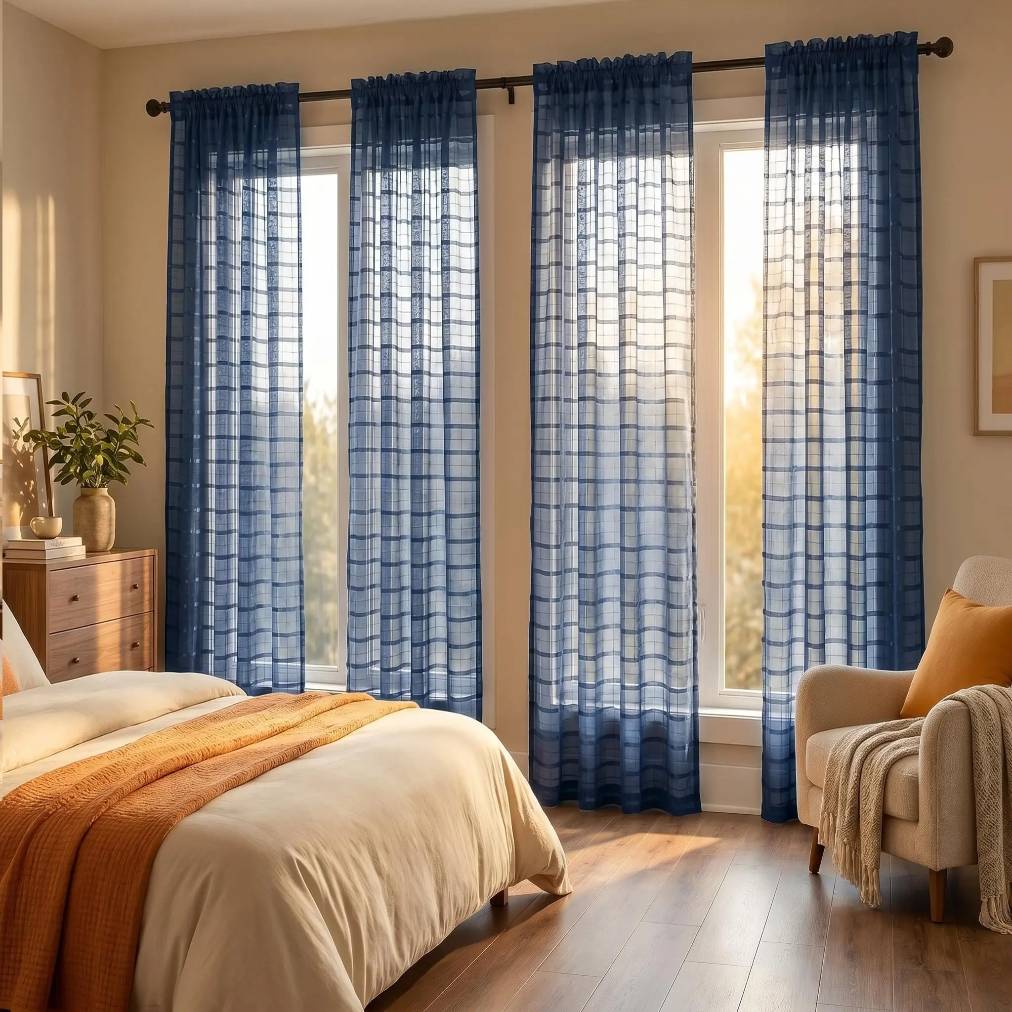 Curtain Vibes 4Pcs Plaid Sheer Curtains in Assorted Sizes, Classic Rod Pocket Design, Lightweight Checkered Voile Window Drapes for Home Decoration Kitchen FT0028 sheer curtain silhouette
