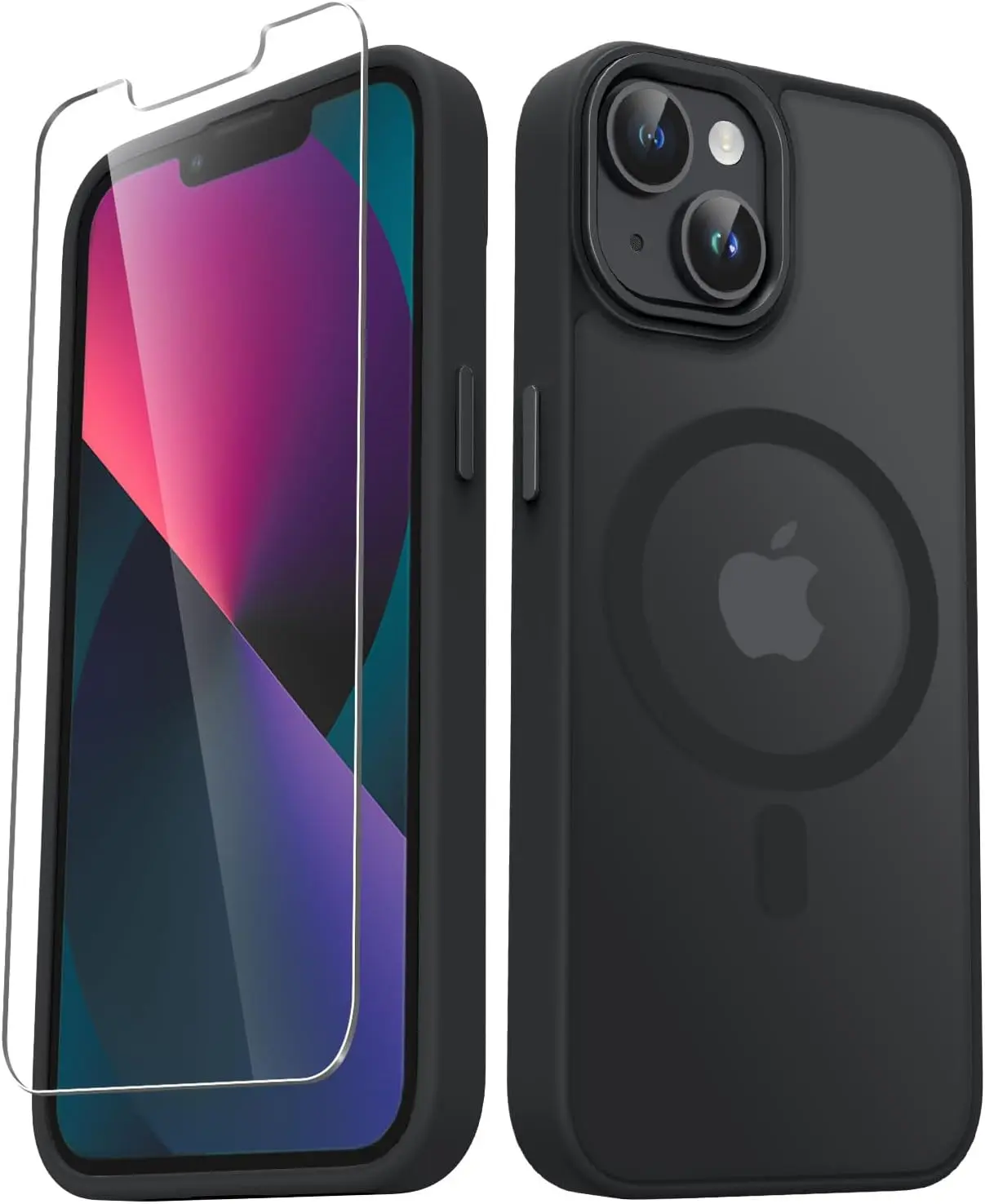 Magnetic Slim Phone Case with Screen Protector for iPhone 14/iPhone 13 - MagSafe-Compatible, Shockproof, Matte Translucent Frosted Back, Scratch-Resistant, Lightweight Smartphone Accessory for Handheld Cellphone Devices