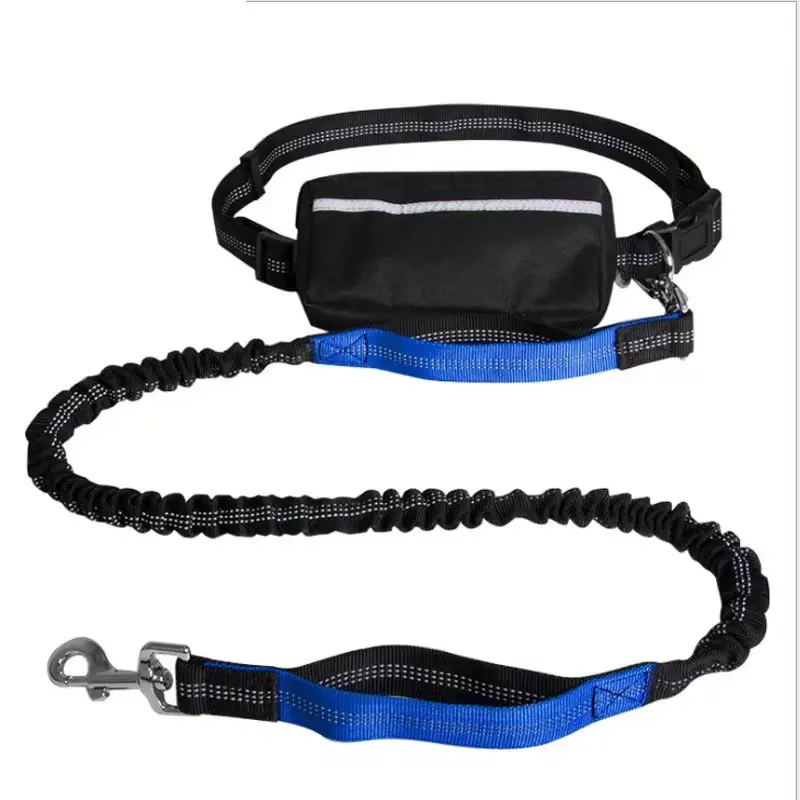 Dog Hands-Free Walking Leash Combo - Nylon Fabric, Zipper Pouch, Dual Handles, Double Bungees, Arm Relief, Chrome Hardware