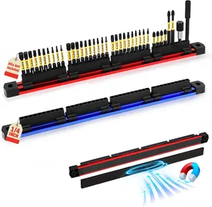 2PCS Magnetic Slidable Drill Bit Holder, 80 Holes Bit Storage with Strong Magnetic Rail, Screwdriver Drill Bit Organizer for Your Specialty(Bits Not Included), Christmas Gift