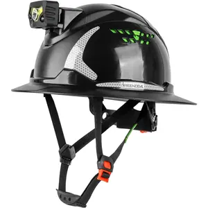 Full Brim Hard Hat with Headlight, Vented HDPE Work Safety Equipment, 6-Point Suspension Safety Gear, Lightweight Sun Glare Protection Hardhat with Chin Strap for Industrial Site Use by Men Women,summervibes