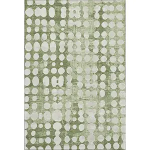 HomeRoots 669090 10x14 ft. Artichoke Green & Beige Polka Dot Washable Machine-Made Rectangle Green Dot Area Rug with UV Protection, Green Dot Area Rugs