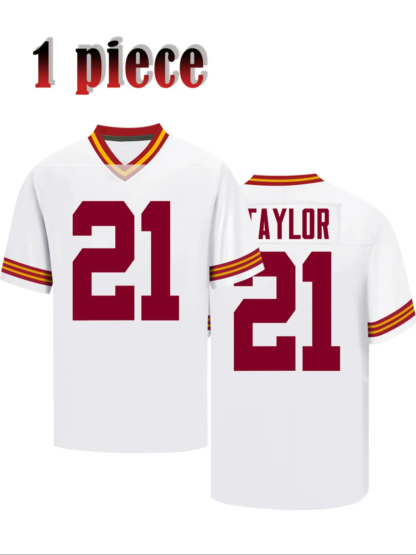 Men's 21 White American Football Casual Sports Jersey V-Neck Short Sleeve Embroidered Sport T-Shirt, Casual Loose-Fit Long T-Shirt for All Seasons