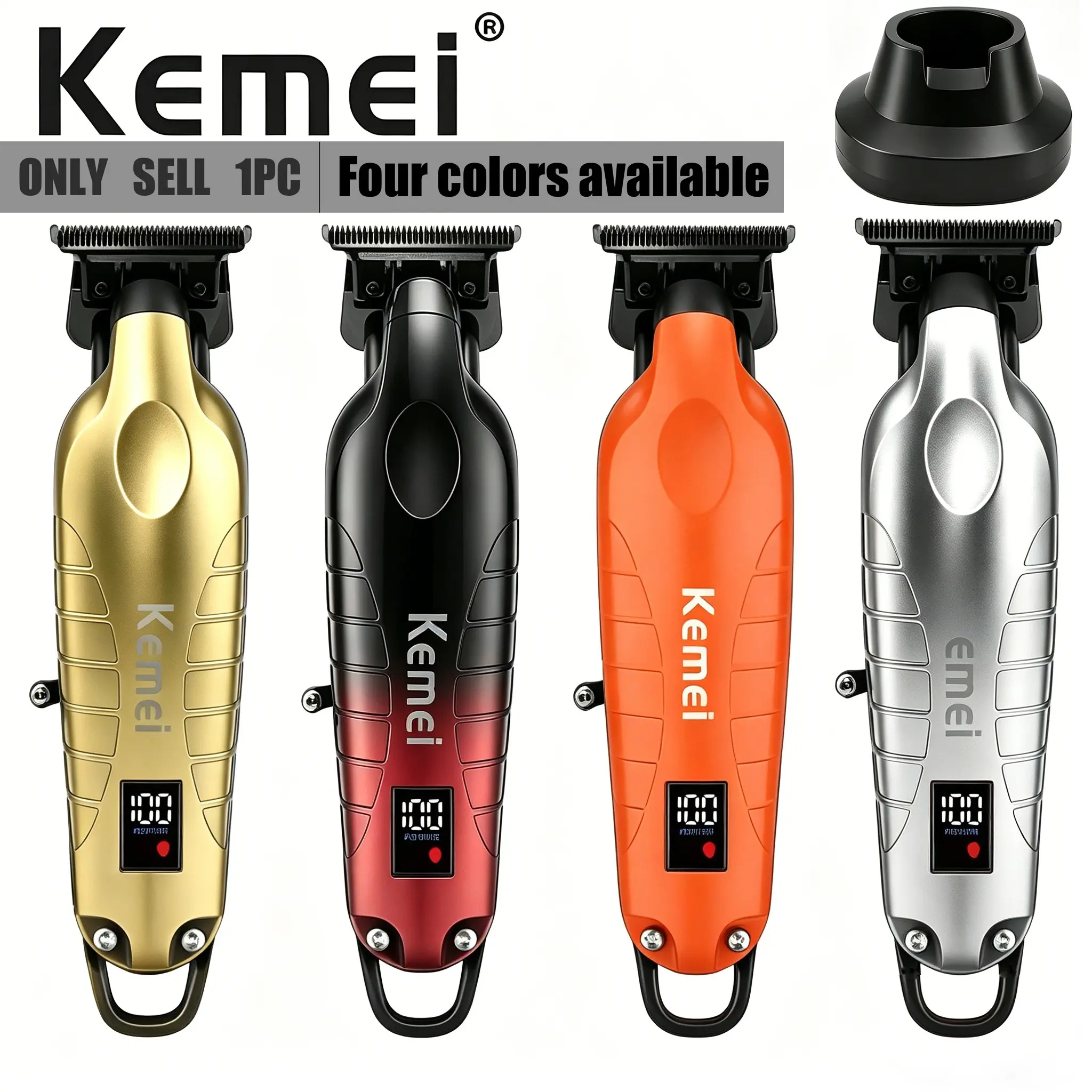 Kemei Km-2499 Electric Hair Clipper, Rechargeable Hair Clipper, Metal Body Digital Display, Electric Trimmer Tool, Four Color Options, Professional Grooming Equipment, Usb Rechargeable Clipper, Hair Clippers