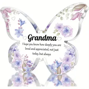 Flower & Butterfly Pattern Acrylic Plaque, Grandma Gift, Grandma Birthday Gift, Home Decor Ornament, Grandma Present, Gift for Grandma, Signs, Heart Plaque