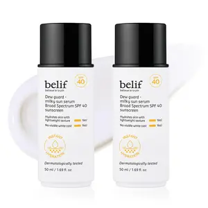 belif Milky Niacinamide Sunscreen SPF 40 2-Pack – Lightweight & Invisible Sun Serum for Face with 7 Types of Hyaluronic Acid | No White Cast, Non-Comedogenic, Hydrating, Makeup-Gripping Primer