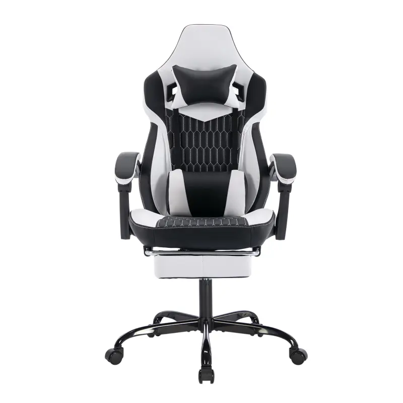 Bellemave Gaming Chair with Footrest High Back Ergonomic Office Gamer Chair PVC Leather Racing Style Video Gaming Chair Black White