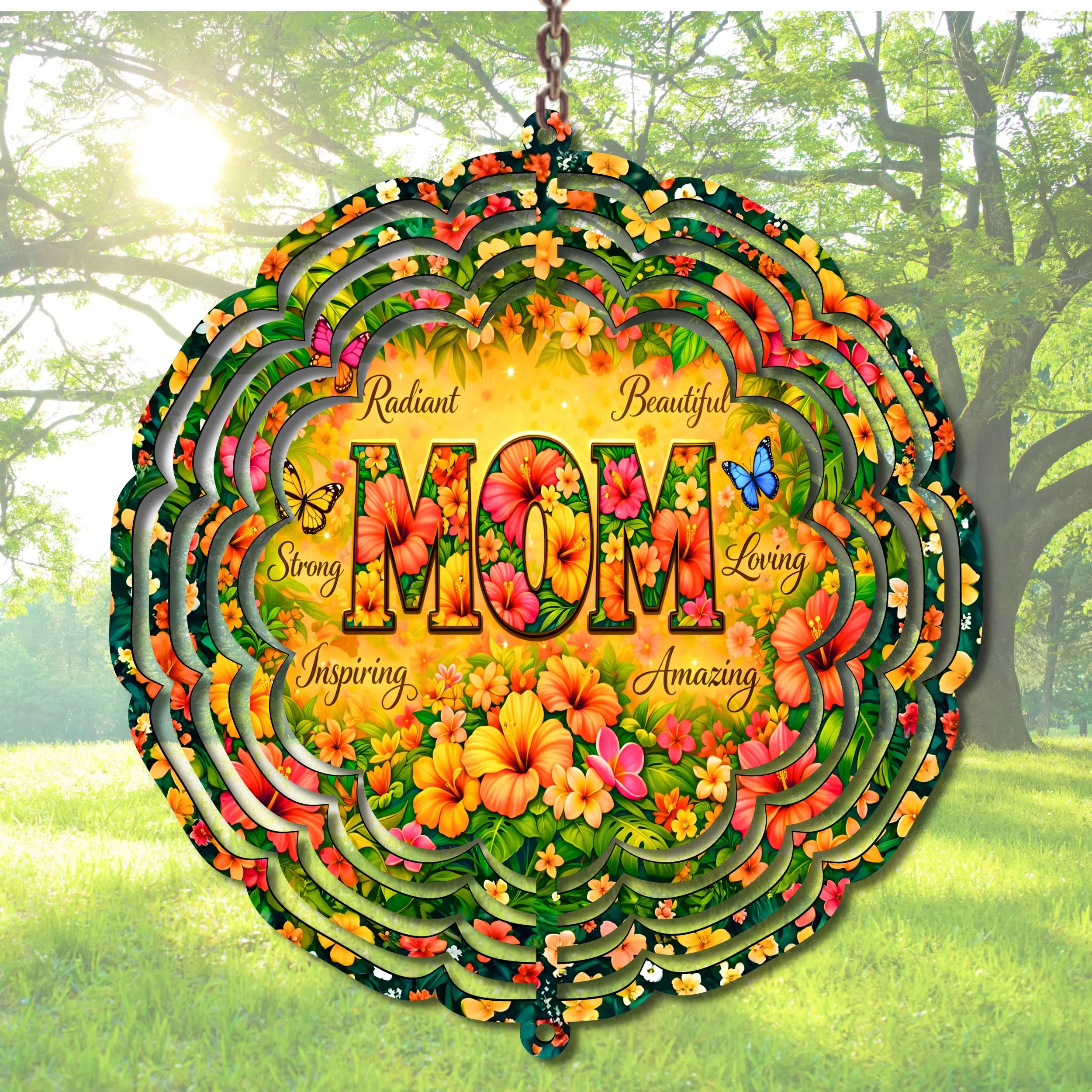 Mom Floral Wind Spinner | 10 Inch Colorful Garden Decor | Mother’s Day Gift Outdoor Hanging Spinner