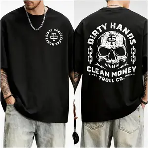 Dirty Hand Clean Money Golden Skull 2-Sided T-Shirt, Workwear Graphic Tee, Blue Collar Gifts, Men's Casual T-Shirt, For Men