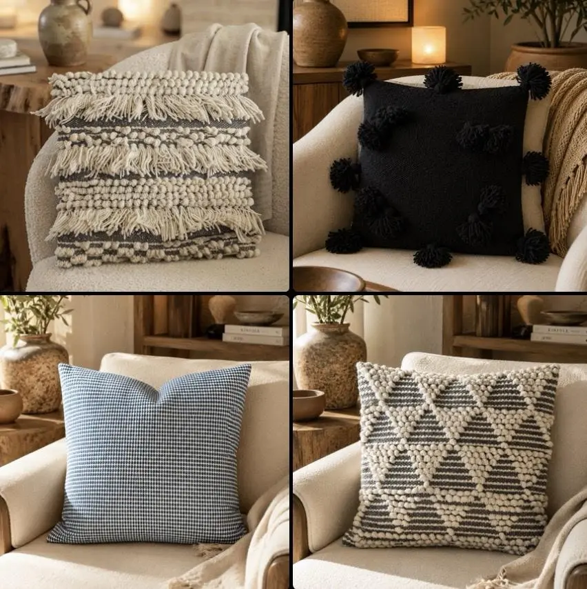 Handwoven Wool Throw Pillow Made Of Sheep Wool From Mexico “ONLY COVER INCLUDED”