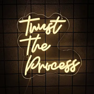 "Trust The Process" LED Neon Sign Word/Letters USB Powered Neon Lights Decorative Neon Light Modern Mood Lighting Nightlight for Bedroom for Kid's Room Home Art Wall Decor Window Living Room Decor Christmas Birthday Gift(warm white)