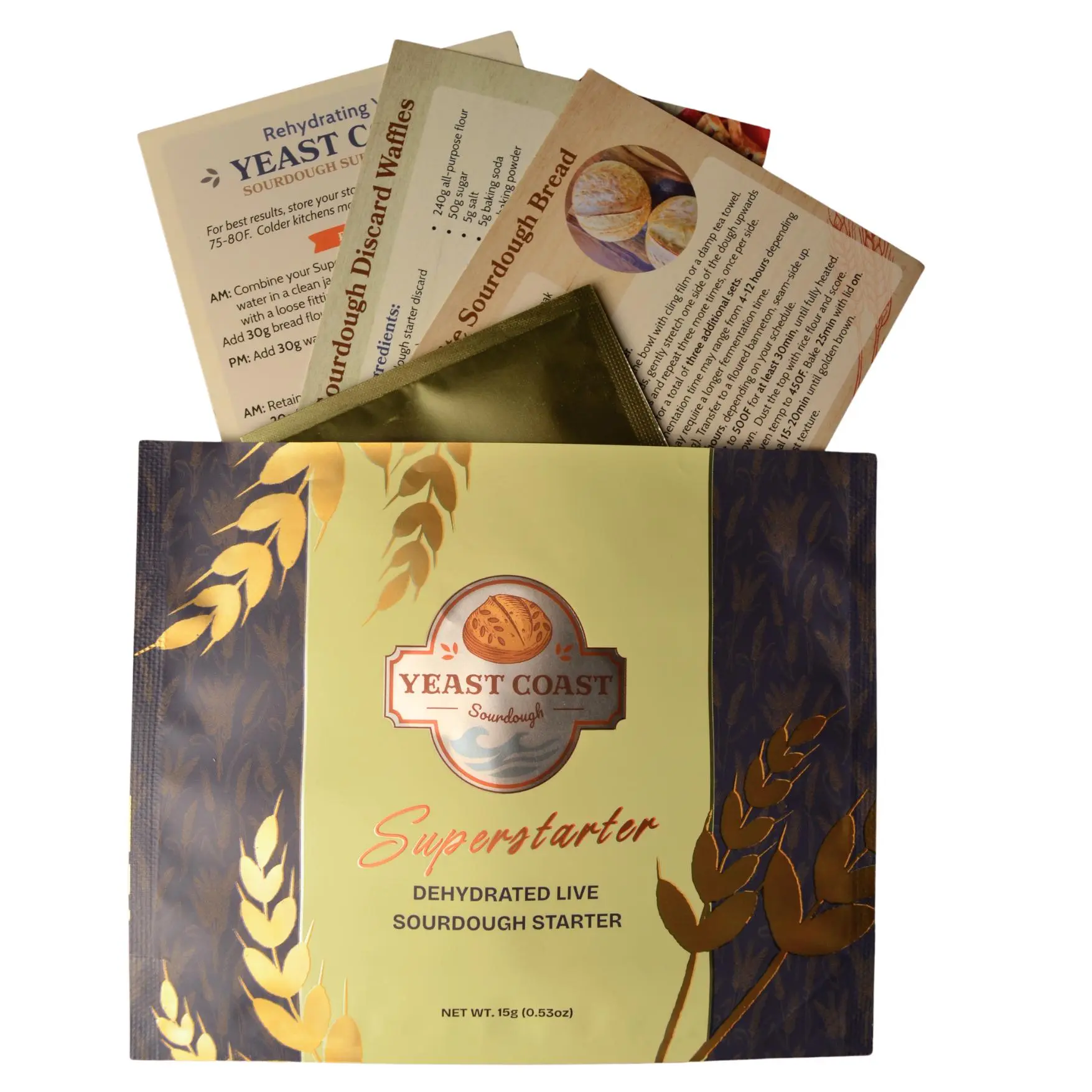 Yeast Coast Sourdough Starter Kit - Premium Dried Live Superstarter Culture for Bread Baking (15g) Robust Dehydrated artisan beginner or gift kit for traditional baking Flour