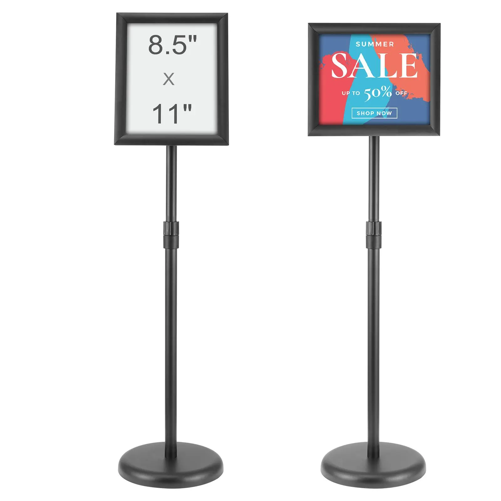 【Summerfinds】VEVOR Aluminum Alloy Pedestal Sign Holder, 8.5x11in Adjustable Height Rotatable Vertical/Horiz. Display Stand, Heavy-Duty Floor-Standing Holder with Round Base, PVC Protective Sheet for Advertisement, Black, Home Decor Items