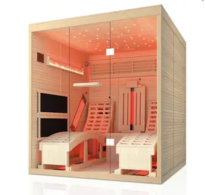 2 Person Infrared Sauna with Recliner Bluetooth Hemlock Indoor Spa Room