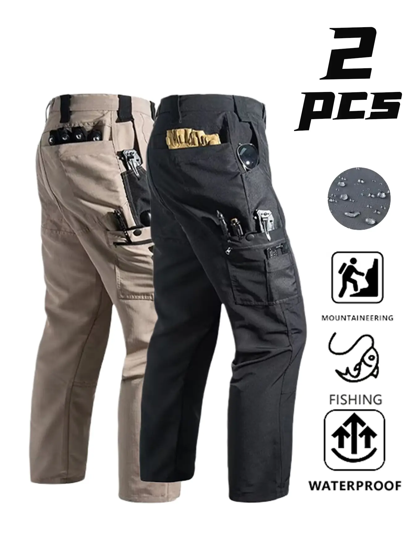 Men’s two-piece outdoor waterproof multi-pocket tactical long pants - wear-resistant, scratch-resistant cargo pants suitable for mountaineering, camping, wilderness exploration, city commuting, and everyday commuting