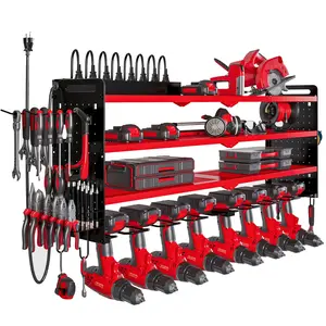 Hausneed-001 Power Tool Organizer with 8 Charging Stations Heavy Duty Garage Tool Shelving 8 Drill Holders Creator Recommendation Tool Rack Men's Gift