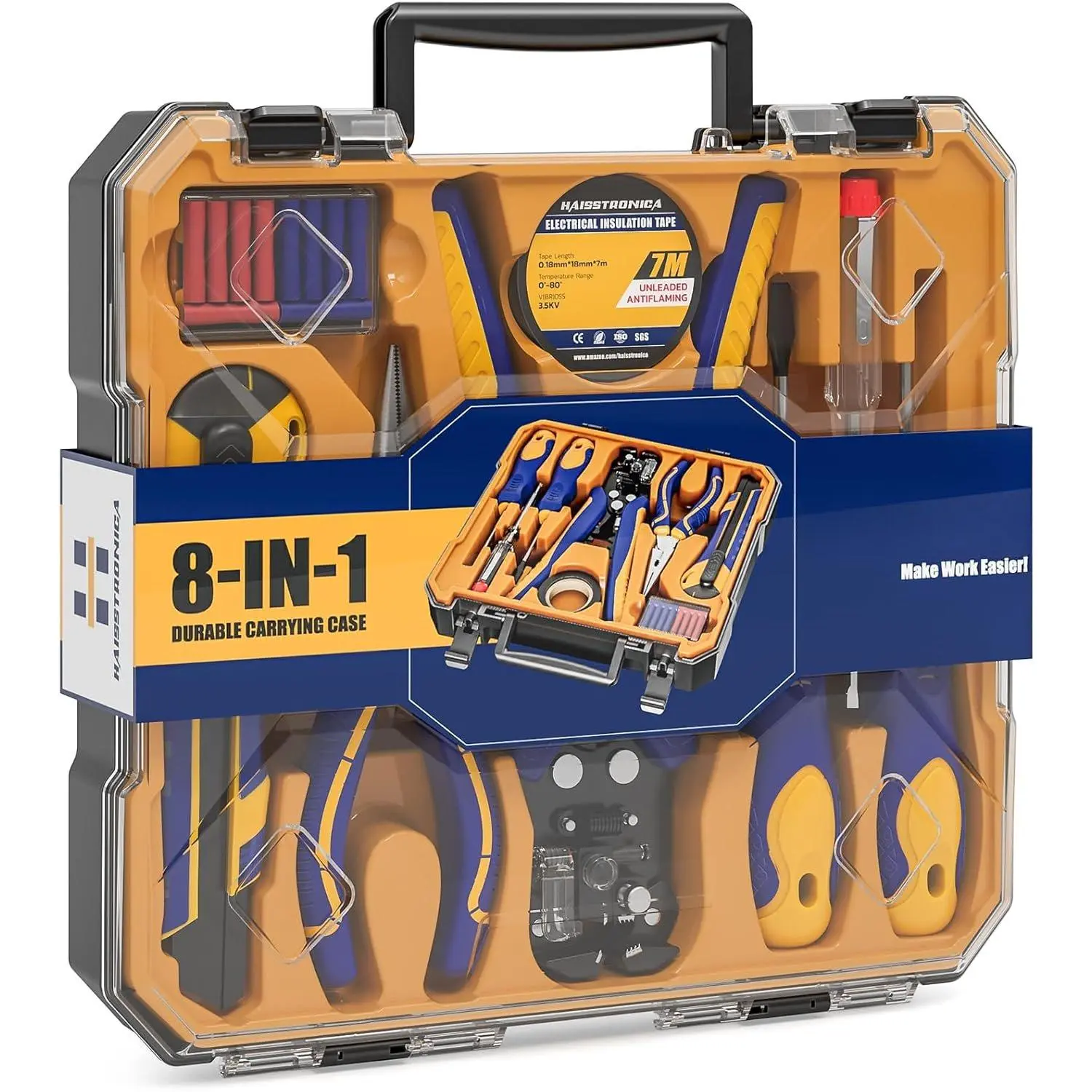 8 IN 1 Self-Adjusting Wire Stripper Household Tool Kit, Professional Electrician Tool Set, Needle Nose Pliers, ,  Detector Pen, , Insulating Tape, Wire Connectors