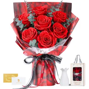 Preserved Bouquet 7 Roses - Red Real Rose & for Delivery, Long-Lasting Flower with Gift Box, Eternal Roses Bouquet for Mothers, Mom, Wife, Anniversary Birthday Gifts for Women