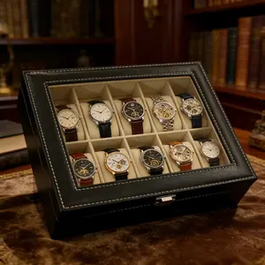 Luxury 10 Slot Watch Display Organizer Box with Secure Lock and Removable Pillows, Faux Leather Portable Watch Collector Case for Men, Ideal for Business Gifts and Travel Storage, Watch Storage Boxes