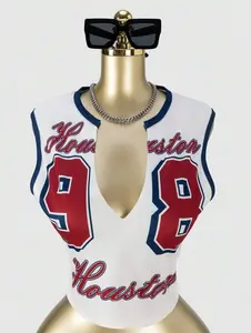 ZESTY Urban Summer Vacation Outfit Sexy Cropped Sleeveless T-Shirt with Number Print Street Style Y2K Graphic Tees