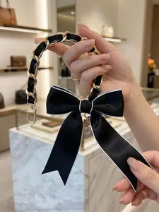 Luxury Satin Bow Bag Chain Strap, Gold Tone Chain Handbag Extender, Aesthetic Coquette Bag Charm, Perfect Birthday Christmas Valentine's Day Gift for Women Girls, Trendy Shoulder Strap for Tote Backpack