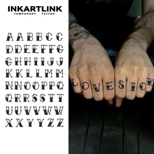 INKARTLINK Tattoo Tech,Alphabet Series, 2 Sheets Extra large Semi Permanent Tattoo, Adult Art Design Temporary Tattoos, Lasts 1-2 Weeks, Waterproof, Realistic Look, No Adhesive, No Reflection (English alphabet)