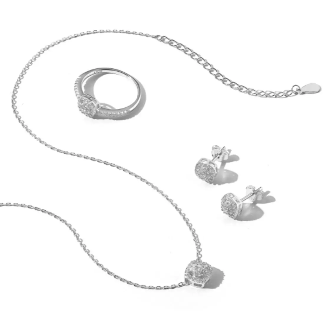 Silver Jewelry Set for Necklaces, Earrings, and Rings