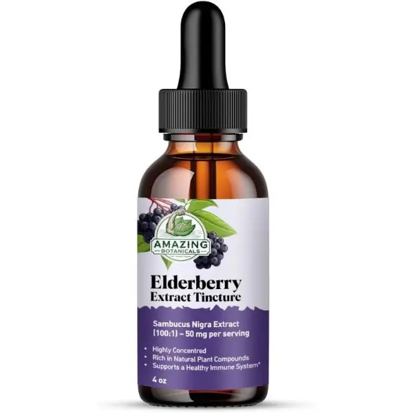 Amazing Botanicals Certified Organic Elderberry Extract 100X Strength Edible Tincture Syrup - Gluten-Free, Immunity-Boosting Botanical Extracts Vitamin Dietary Supplement, 4 Fl Oz, Vitamins