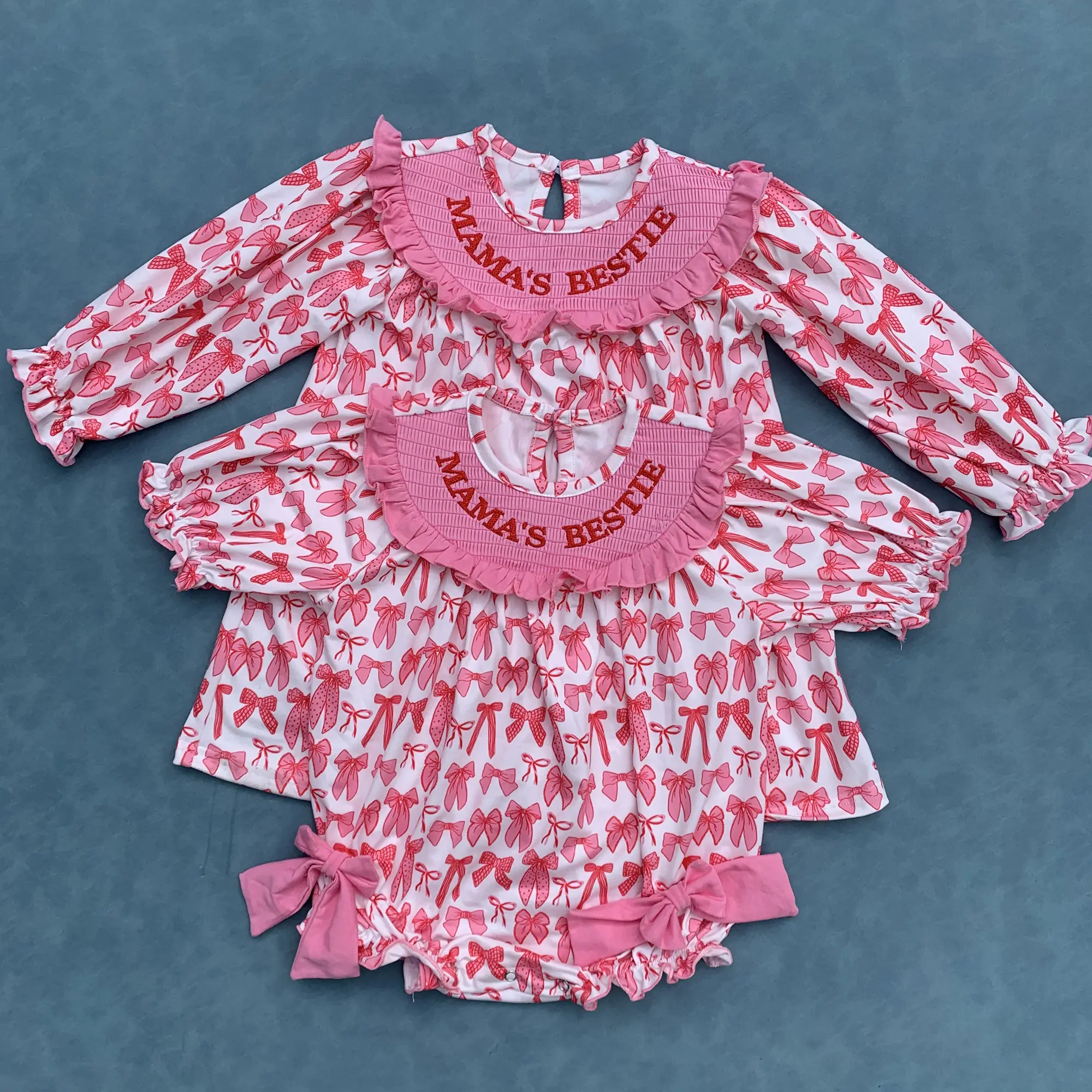 Mamas Bestie Kids Girls Long Sleeve Smocked Dress