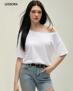 LESSORA Women's Off Shoulder Oversized Short Sleeve Casual Top Plus Size