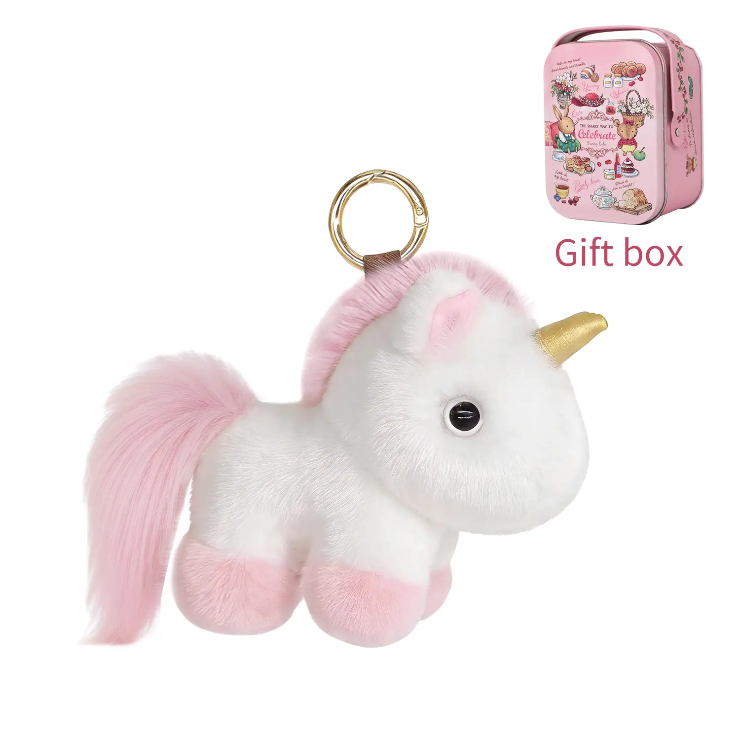 BunnyLulu Whimsical Unicorn Plush Keychain - Fluffy Bunny Keychain, Whimsical Accessories, Soft Pink-Purple Bag Charm with Gift Tin Box, Girly Purse Stuffers for Girls, Christmas, Cutecore, Little Gifts For Girls, Gifts For Girly Girls