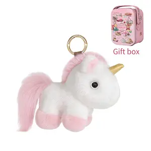 BunnyLulu Unicorn Plush Keychain – Soft Pink Purple Bag Charm with Gift Tin Box, Adorable Gift for Girls & Kids