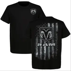 Ram Trucks Distressed American Flag Graphic T-Shirt |   Double Sided Print Short Sleeve Crew Neck Tee |   Truck Enthusiast Fashion TopRam Trucks Vintage USA Flag T-Shirt |   Distressed Cotton Short Sleeve Tee |   Patriotic Truck Driver Gift Top for Men