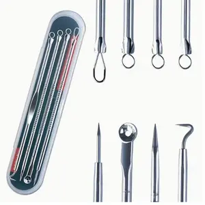 4-Piece Stainless Steel Professional Blackhead Acne Needle Set, Blackhead Remover, Includes Pore Cleaning Needles, Suitable for Oily/dry Skin, Unisex Skincare Tool