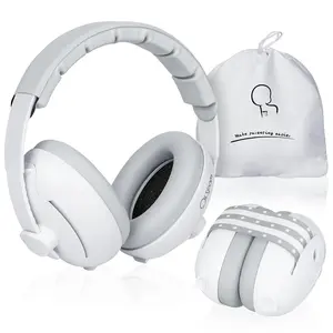 2-in-1 Baby Ear Muffs Noise Protection, Noise Cancelling Headphones for Babies up to 48 Months, Adjustable Infant Ear Protection with Non-Slip Band for Airplane Travel Sleep, White