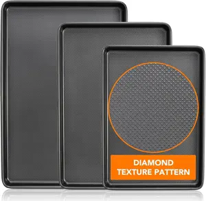 Baking Sheet Pan Set, Nonstick Cookie Sheet for Oven, Carbon Steel Half, Jerry Roll Pan with Diamond Texture Pattern, 0.8mm Thick Heavy Duty Baking Tray, Set of 3