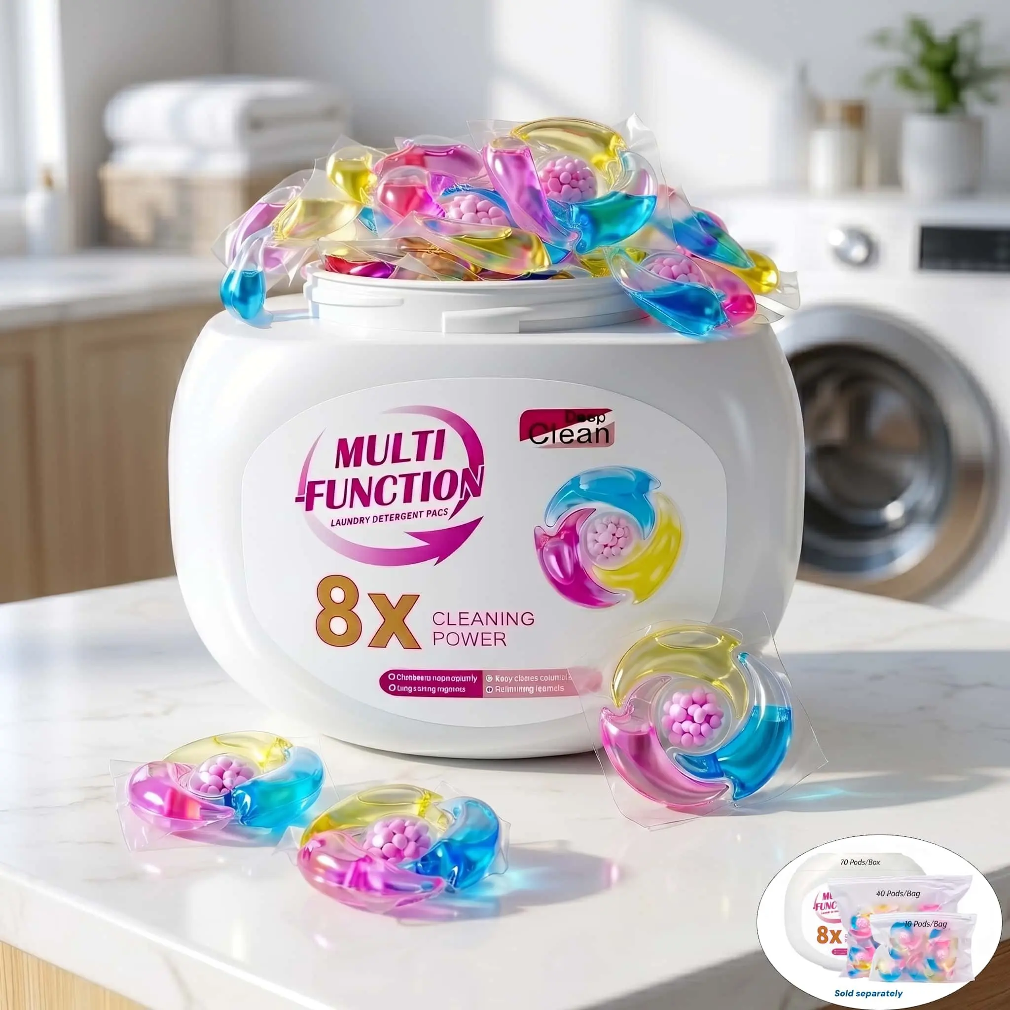3RD GEN FORMULA! 4-IN-1 LAUNDRY DETERGENT PODS | 10g Heavy-Duty Concentrated Capsules, 8X Cleaning Power, 70% Active Ingredients, Replaces Perfume, Odor Eliminator, Powerful Stain Removal, Fabric Softener | Perfect for Family & Travel 🧺