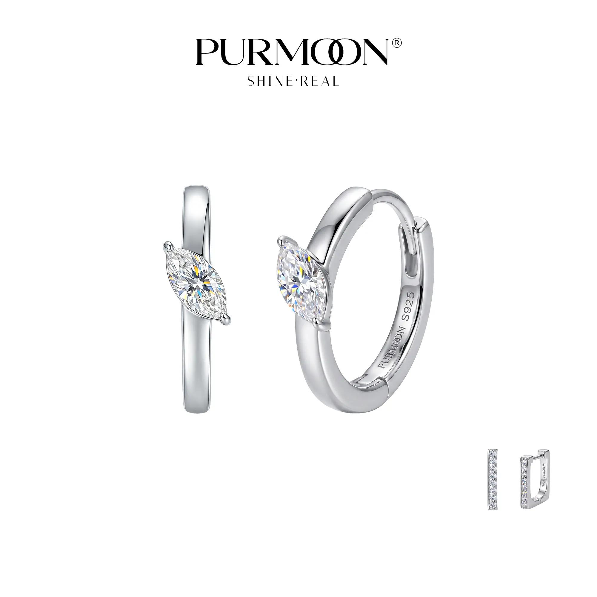 [Everyday Huggie] Purmoon Real Moissanite S925 Silver Huggie Earrings for Women and Men Daily Wear and Gifts